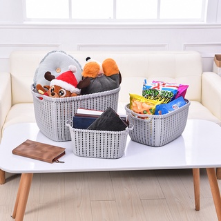 Rổ đựng quần áo, vật dụng nhựa đan giả mây có tay cầm phong cách Hàn Quốc 3 size (màu ngẫu nhiên) PGL