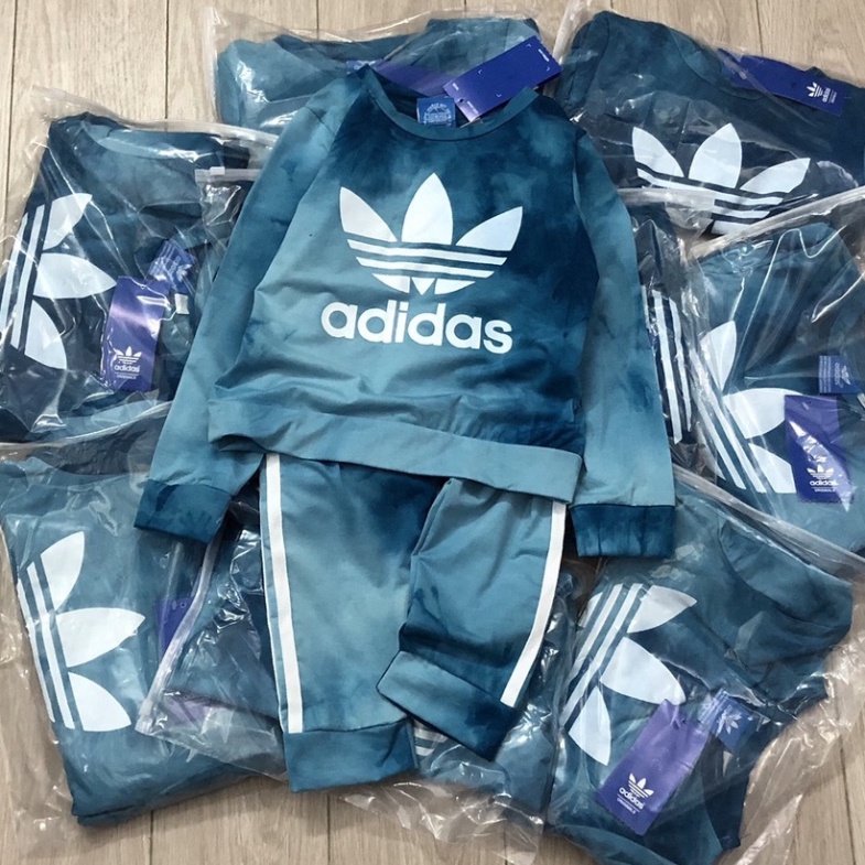 Bộ nỉ thu đông bé trai -  Set bộ nỉ da cá loang Adidas cho bé trai size 100-150