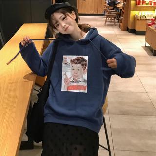Áo hoodie dáng suông dài chữ in thời trang mùa thu