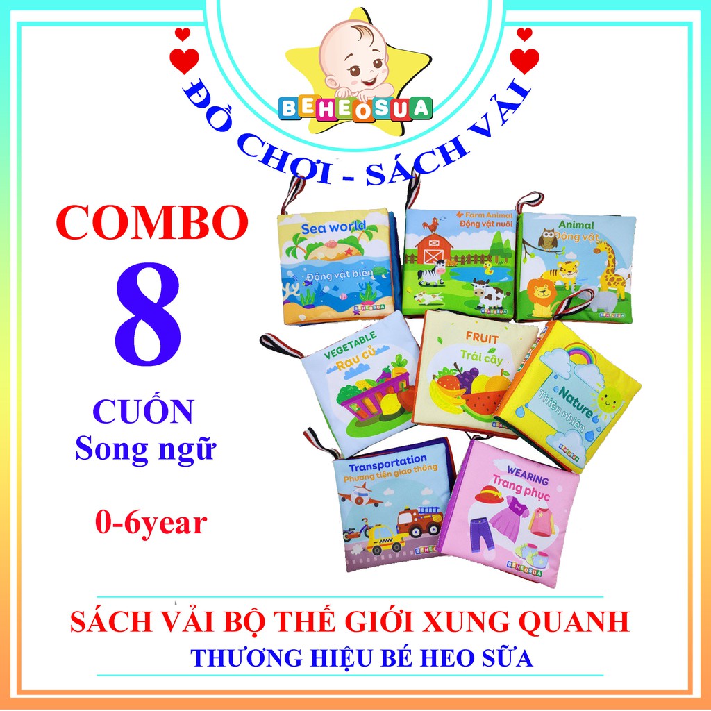 Sách vải cho bé - động vật, trái cây, rau củ thương hiệu Bé Heo Sữa sản xuất tại Việt Nam