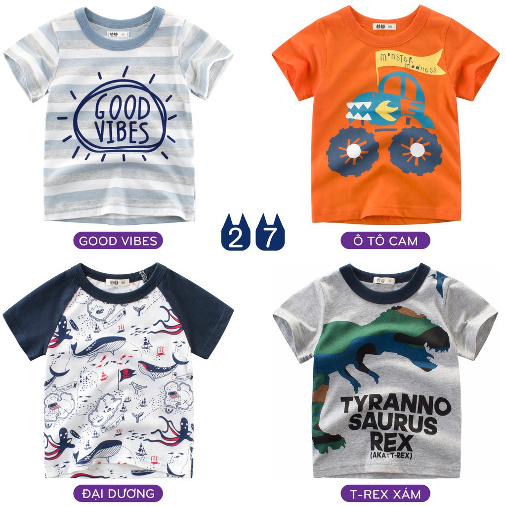 Áo bé trai 27KIDS áo thun cho bé in hình vui nhộn chất cotton hàng xuất Âu Mỹ