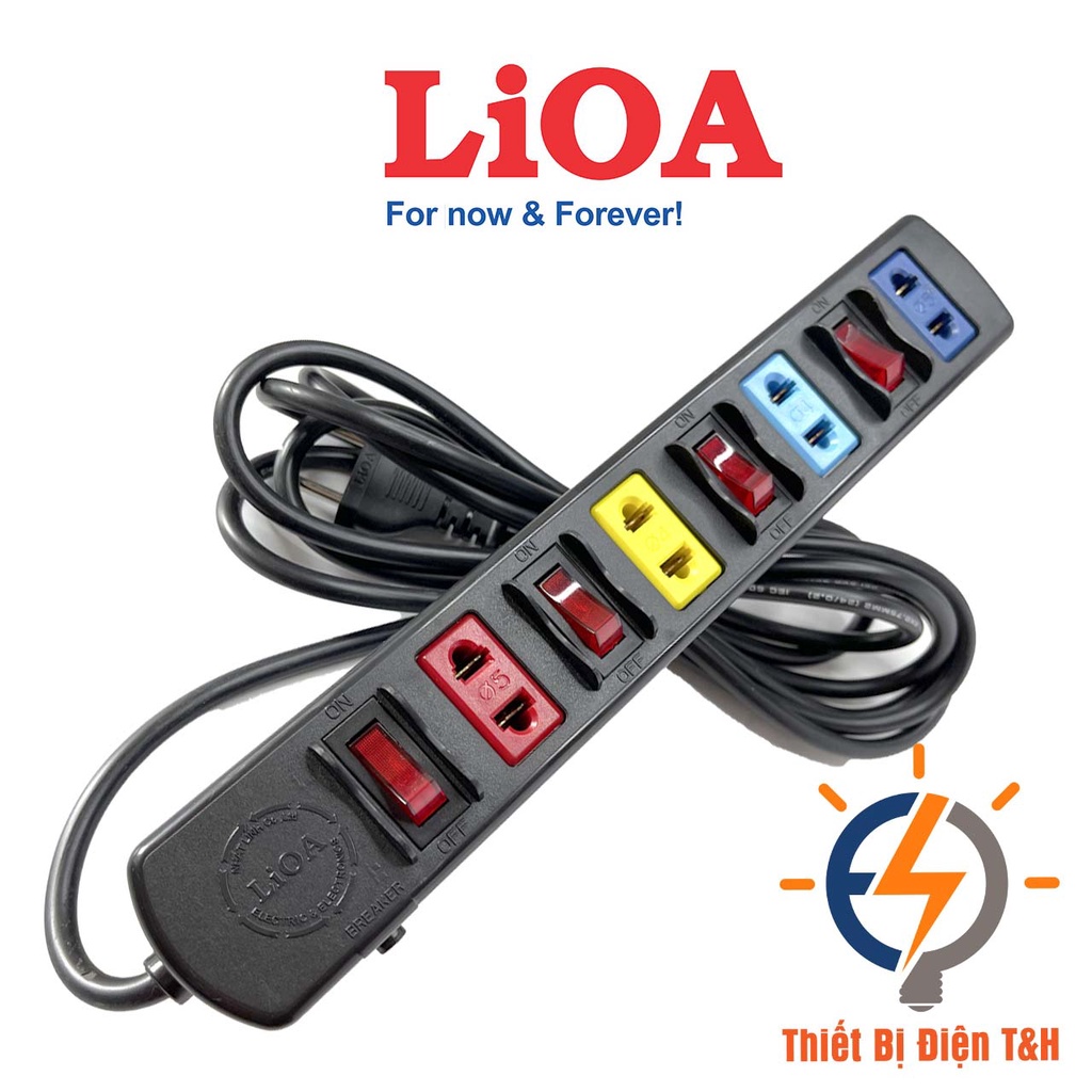 Ổ cắm điện LIOA phổ thông, 2200W, 4 ổ cắm, 4 công tắc, dây dài 3M, 5M, 4SOF3 - 4SOF5 - Thiết Bị Điện T&amp;H