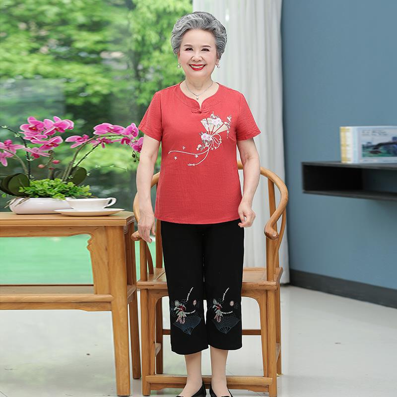 HUINGNhững bộ đồ bình thường cho người trung niên và lớn tuổi bà mẹ quần ngắn tay mỏng thoải mái hai mảnh rộng rãi