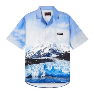 Áo sơ mi tay lỡ unisex NÚI TUYẾT HUGU màu xanh