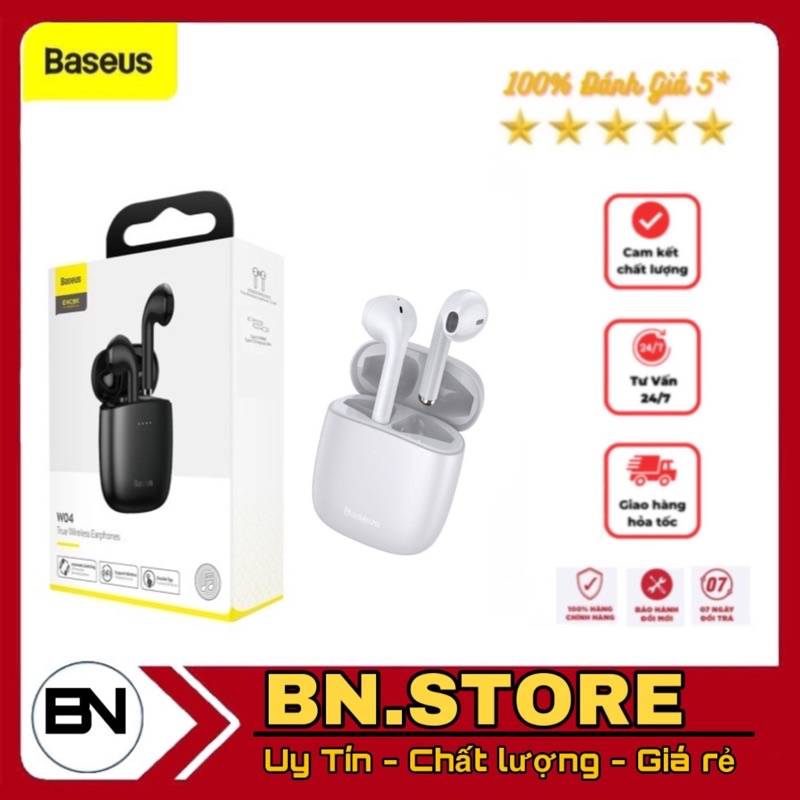 Tai nghe cao cấp không dây kèm kén sạc tích hợp sạc không dây chính hãng Baseus W04/W04Pro chính hãng