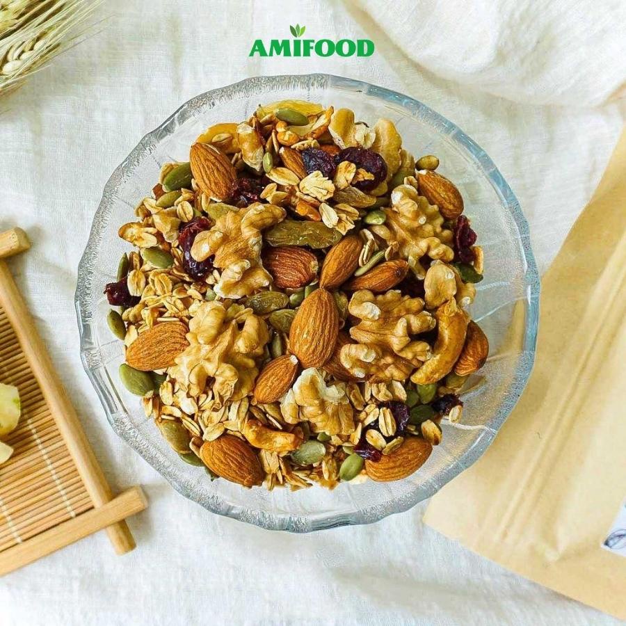 [COMBO 2 HỘP 500Gram] Granola Siêu Hạt + Bánh Biscostti Nguyên Cám, Ăn Vặt,Ăn Kiêng Amifood