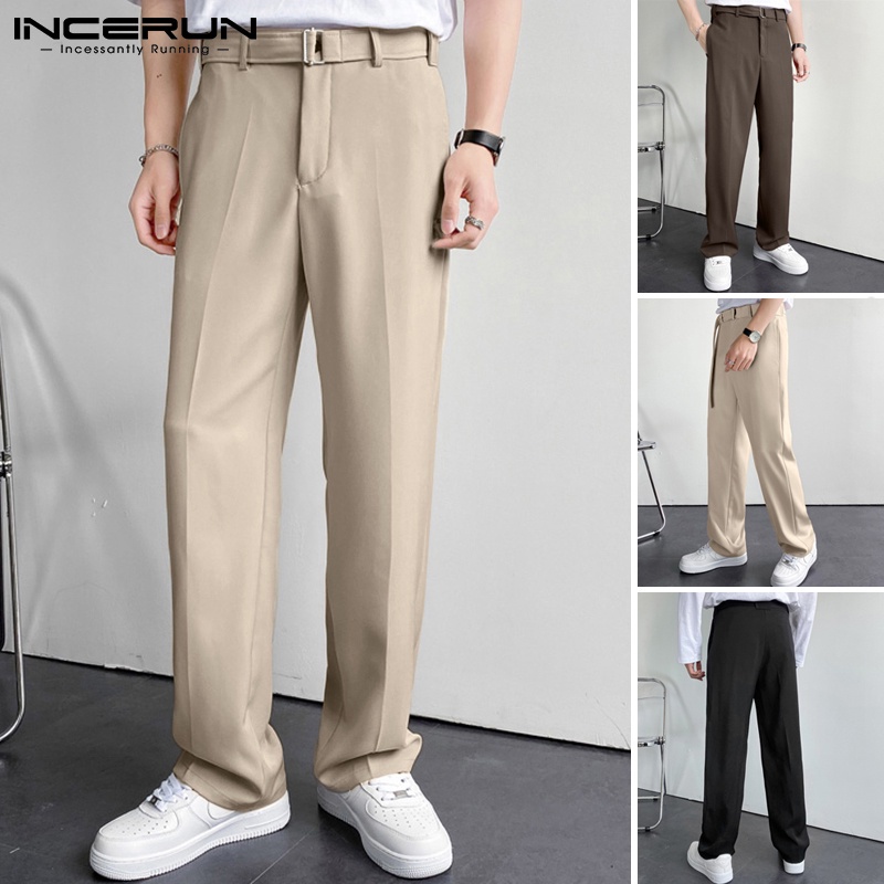 Quần dài INCERUN màu trơn kèm dây nịt thời trang Hàn Quốc cho nam