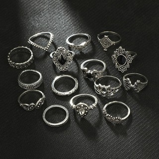 Set 15 Nhẫn Mạ Bạc Đính Đá Pha Lê Đen