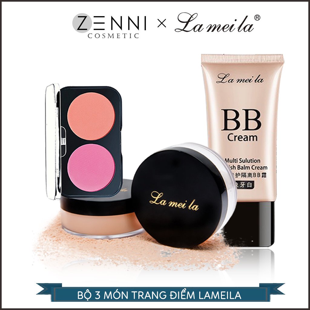 Bộ 3 sản phẩm trang điểm tối ưu nhất cho mặt, Kem nền, phấn phủ, phấn má hồng - Zenni Cosmetic