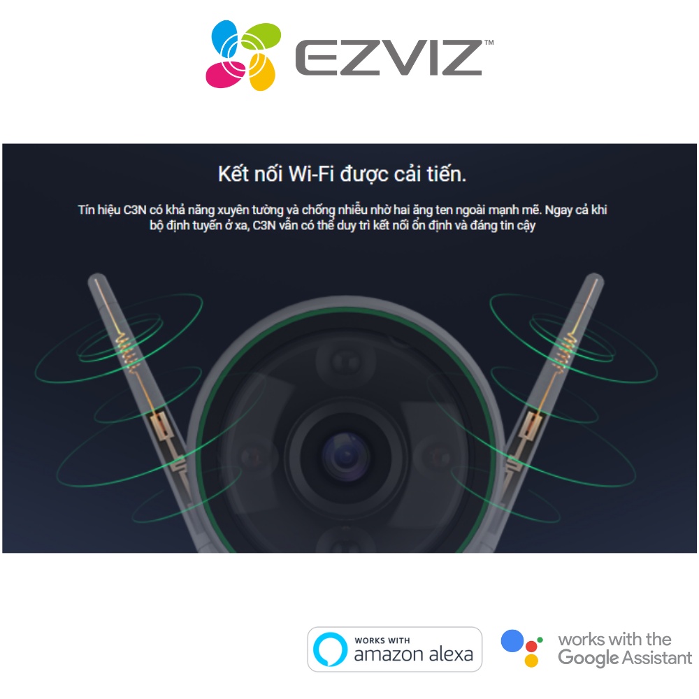 Camera EZVIZ C3N, 2 ăng ten wifi mạnh mẽ, ngoài trời, độ phân giải 1080p, IP67, ghi hình màu ban đêm