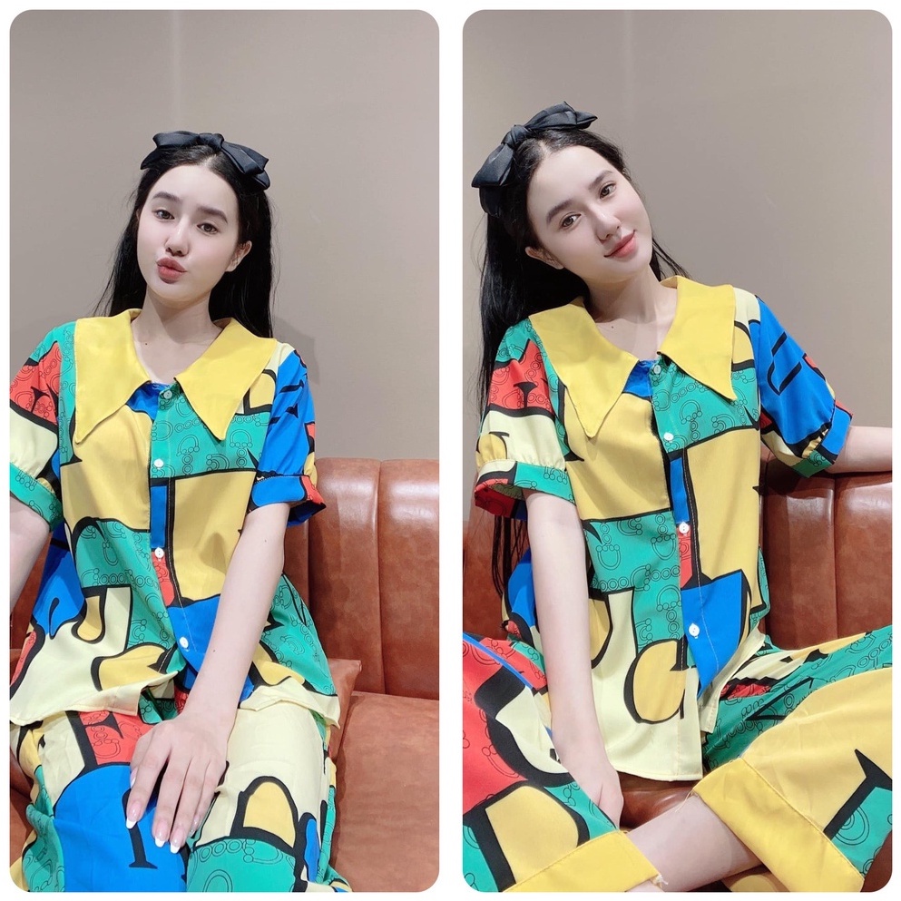 ĐỒ BỘ NGỦ NỮ LỤA NGẮN TAY HỌA TIẾT THỜI TRANG NỮ (HÀNG LOẠI 1)