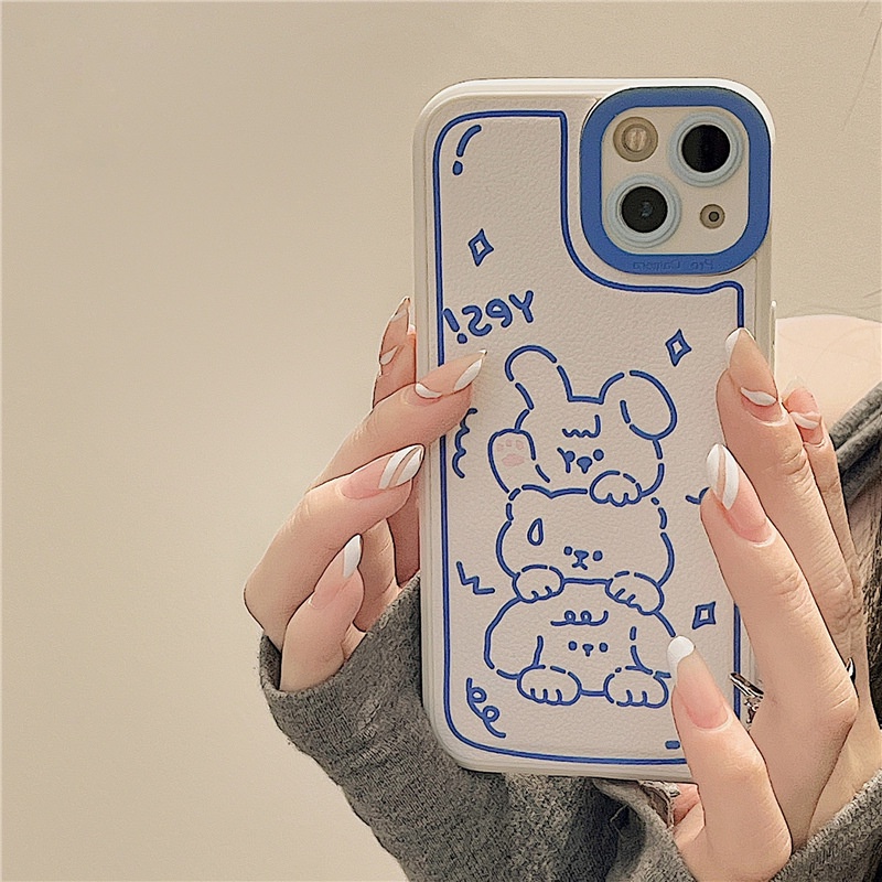 Ốp lưng iphone Ốp Điện Thoại Da Màu Trơn Hình Thỏ Cho iphone7 7plus 8 8plus xs 11 12 13 pro max plus max promax Dinuo case