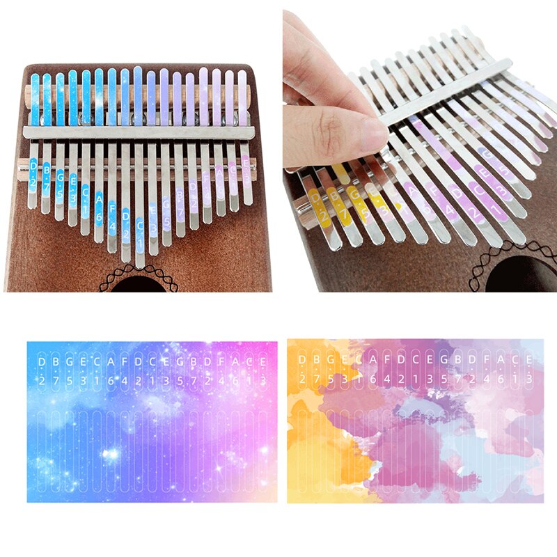 Hình dán quy mô tự làm kalimba bắt đầu với trang trí ngón tay cái piano 17 hình dán phím cho người mới bắt đầu phụ kiện nhạc cụ đầy màu sắc