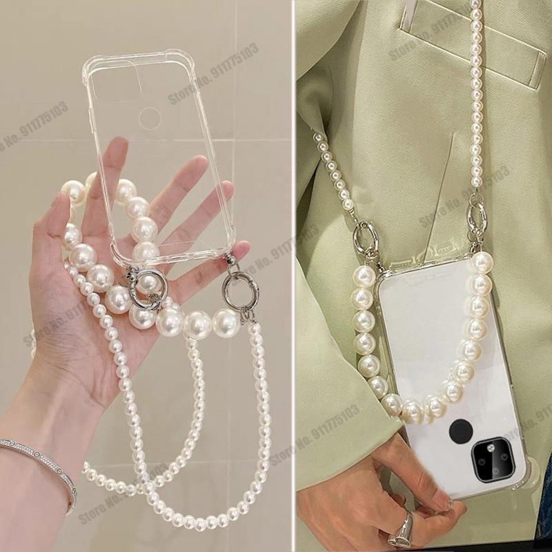 Ốp Điện Thoại Silicon Mềm Trong Suốt Chống Sốc Có Túi Khí Và Dây Đeo Chéo Ngọc Trai Cho Iphone 14 Plus 14 Pro Max 14PRO