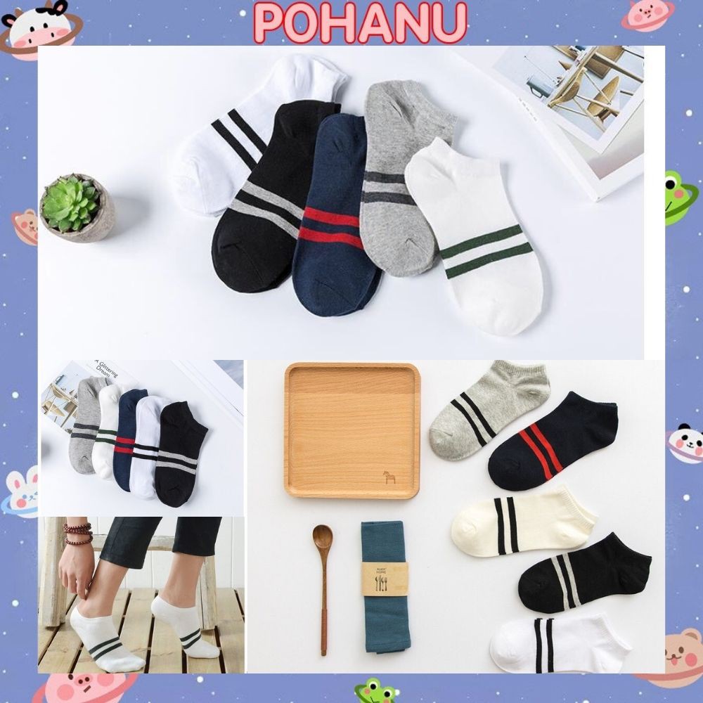 Set 5 đôi vớ tất nam nữ ngắn cổ kẻ ngang TN06