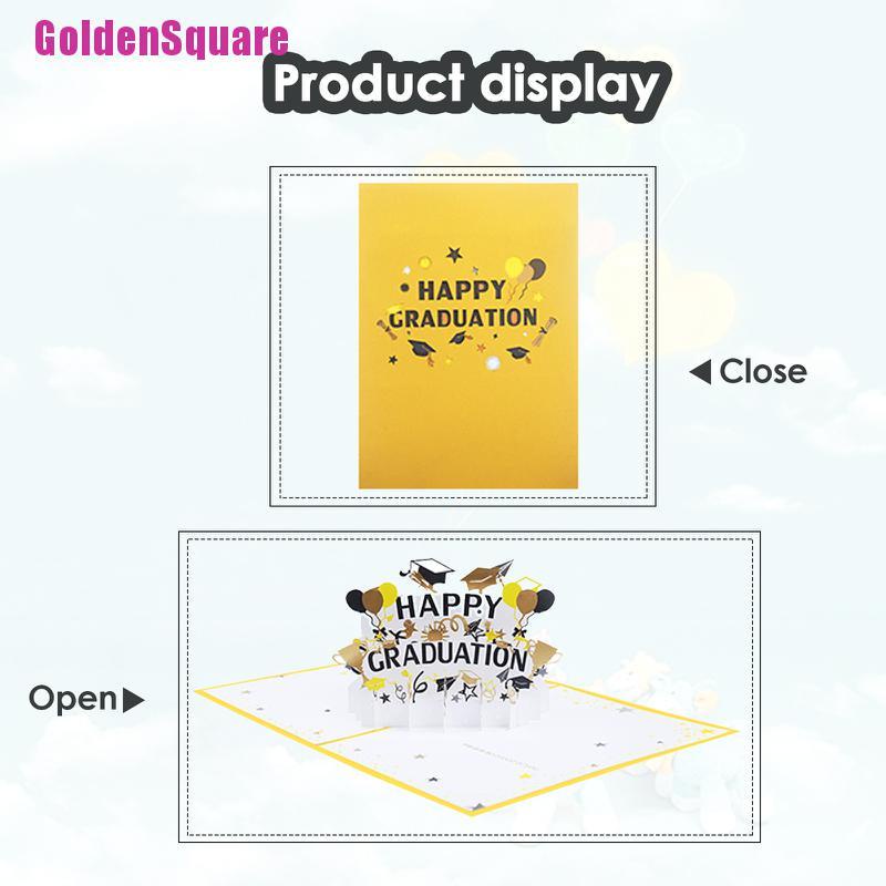 [Golden] 3D Pop Up Greeting Card Graduation Season 3D Blessing Card Happy Graduation 3D