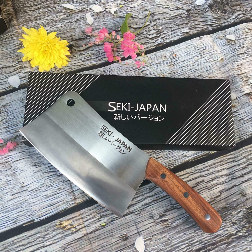 Dao chặt xương 🌟SALE🌟 Seki nội địa Nhật cán gỗ, bản to – Dao chặt thịt gà bằng thép không gỉ nguyên khối, sắc bén GD021