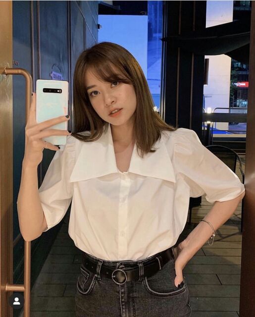 ÁO SƠ MI CỔ SEN TAY PHỒNG_ÁO SƠ MI VINTAGE | BigBuy360 - bigbuy360.vn