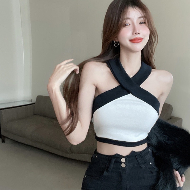 Áo Dệt Kim Sát Nách Dáng Ôm Phối Màu Tương Phản Thời Trang