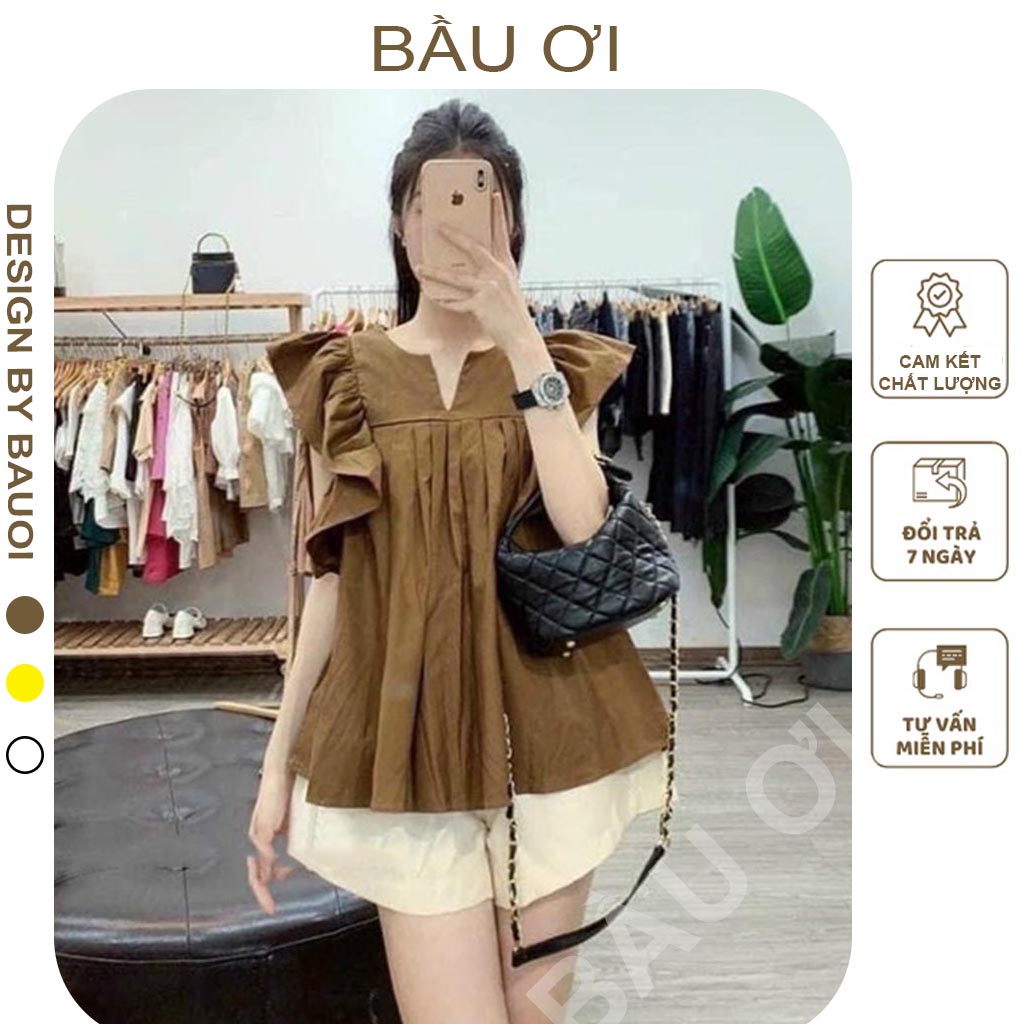 [FREE SHIP A02] ÁO BẦU XẾP LY TAY BÈO XINH XẮN - ÁO BẦU CÔNG SỞ THỜI TRANG HÀN QUỐC