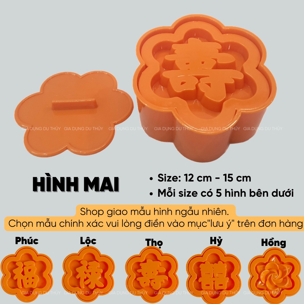Khuôn nhận xôi hình tròn, hình trái tim, hình vuông, hình hoa mai có chữ Phước, Lộc, Thọ, Hỷ, hoa hồng, hoa sen