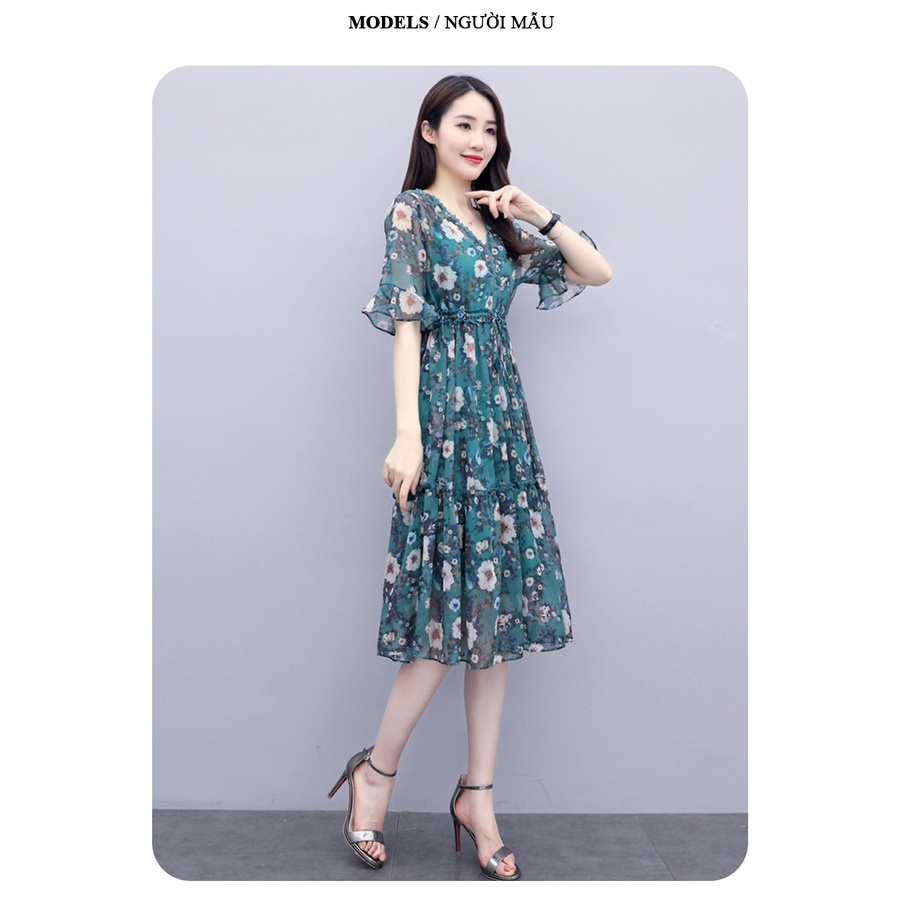 Đầm trung niên WOBE sang trọng cho mẹ bigsize thiết kế dáng xòe đẹp cao cấp dự tiệc P09 - WB WOMAN &amp; BEAUTY