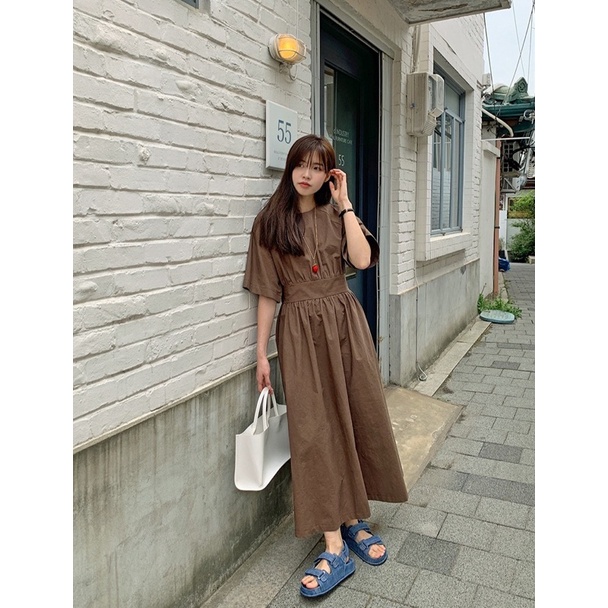 Đầm trơn dáng dài tay ngắn cho nữ siêu xinh