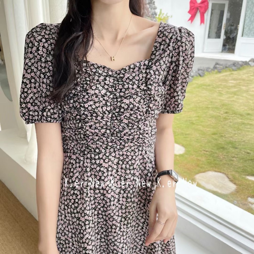 Váy hoa nhí nhún ngực tay chun VKE 1002-1 Ulzzang style🌸 Hàng Quảng Châu