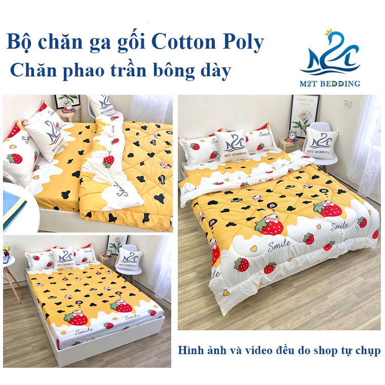 Bộ chăn ga gối Cotton poly M2T Bedding, chăn phao siêu nhẹ dày ấm họa tiết drap mền đáng yêu