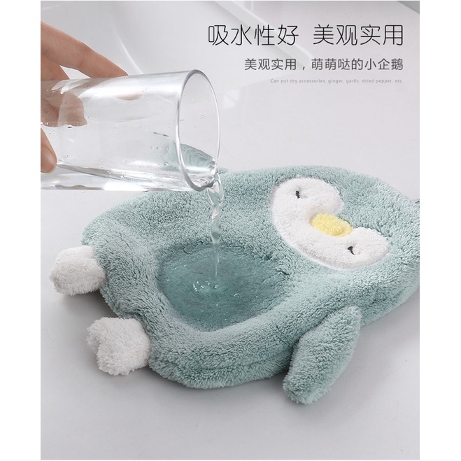 Khăn lau tay nhà bếp hình CHIM CÁNH CỤT dễ thương treo tường phòng bếp, phòng tắm vải lông cừu mềm mại thấm hút tốt