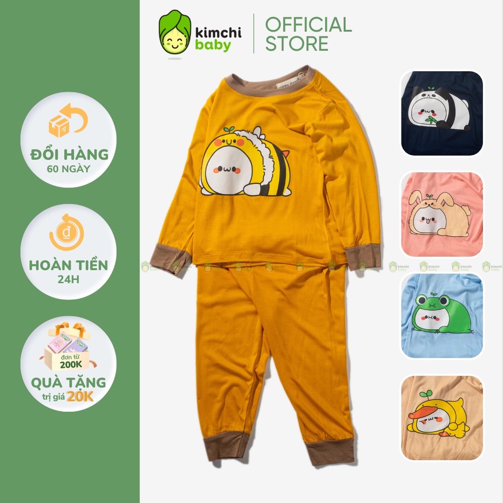 Bộ Dài Tay Cho Bé Trai, Bé Gái Vải Thun Lạnh Minky Mom Hoạ Tiết Gấu Trúc Dễ Thương, Đồ Bộ Mặc Nhà Cho Bé MKMTD2218