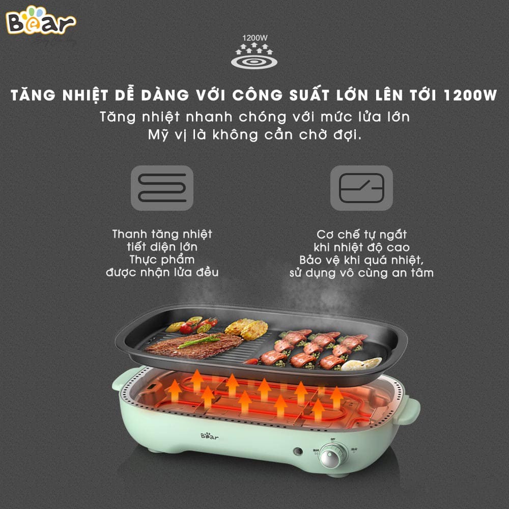 [Mã SKAMSALE03 giảm 10% đơn 200k] Bếp lẩu nướng, bếp điện đa năng BEAR DKL-C12D1- BH 12 Tháng dung tích 2 lit.