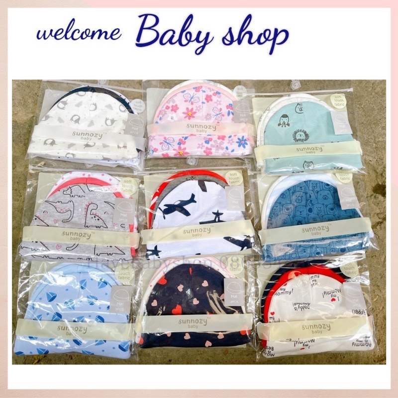 Mũ sơ sinh cotton 0-3m set 3c