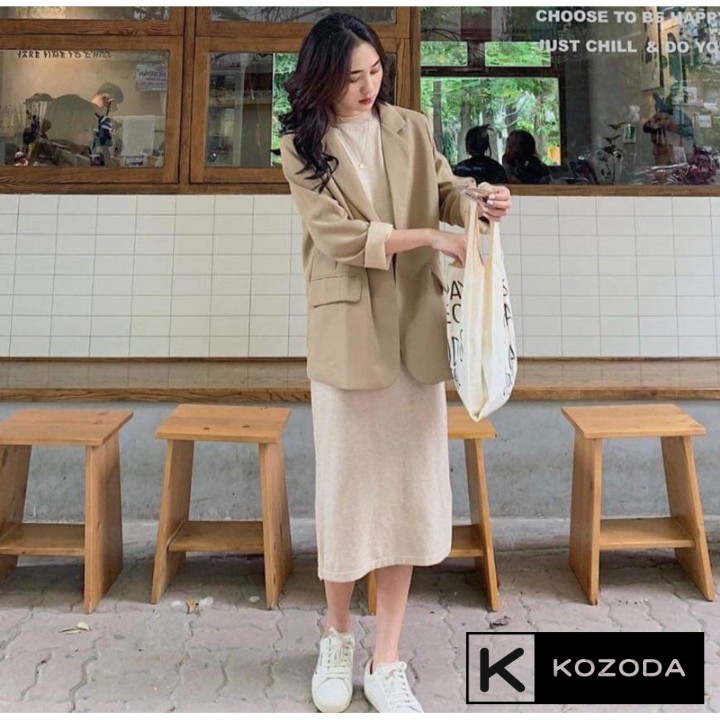 Áo blazer nữ áo vest khoác ngoài phong cách hàn quốc màu đen nâu tây kẻ 2 lớp 1 lớp kozoda AK1