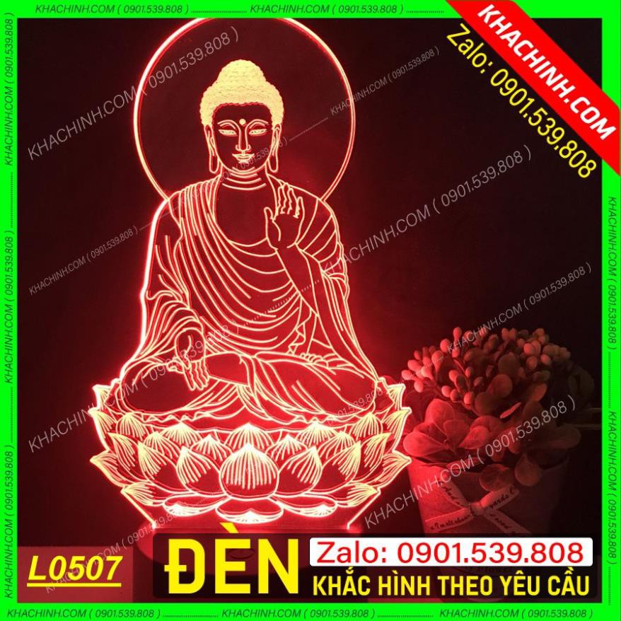 Đèn thờ hình Phật - đèn Phật Giáo để bàn thờ sáng đẹp khắc laser Mẫu L0507-W có Remote thay đổi 16 màu