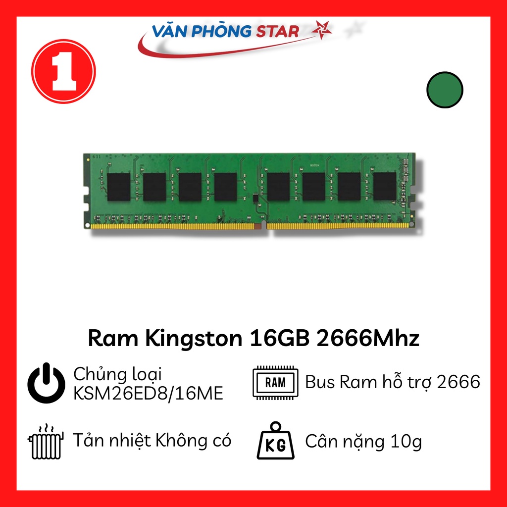 Ram PC Kingston 16GB D4-2666U19 2Rx16 UDIMM (KVR26N19D8/16)