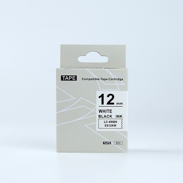 Nhãn in chữ đen nền trắng SS12KW / LC-4WBN (12mm) tương thích máy in nhãn Epson / KingJim Tepra