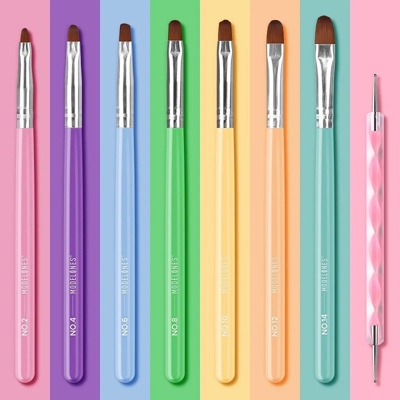 Set 8 cọ vẽ móng MODELONES màu sắc cầu vồng tiện dụng