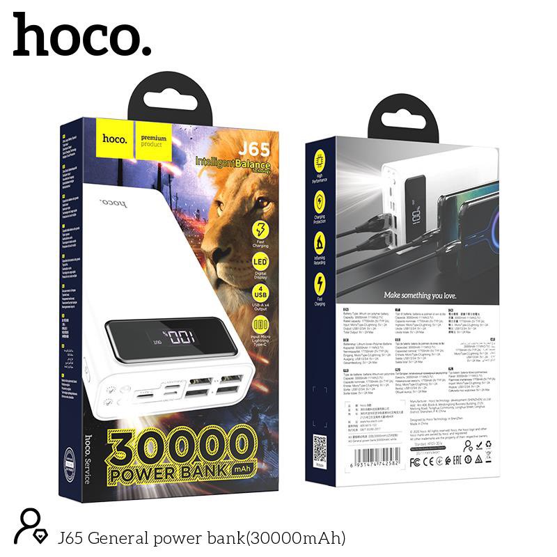 PIN SẠC DỰ PHÒNG HOCO J65 30.000mAh SẠC NHANH 4 CỔNG USB - HIỂN THỊ PIN LED - CHÍNH HÃN