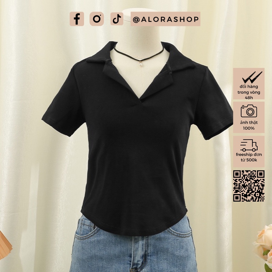 Áo phông polo nữ, áo thun nữ đuôi tôm cổ bẻ dáng croptop ngắn tay chất cotton co giãn thời trang nữ Alora