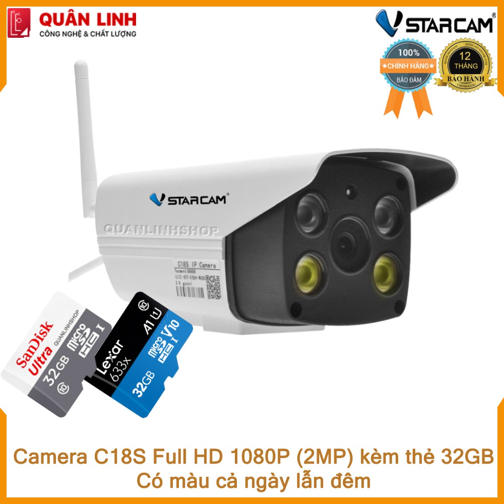 Camera Vstarcam C18s Full HD 1080P quay đêm có màu kèm thẻ 32GB