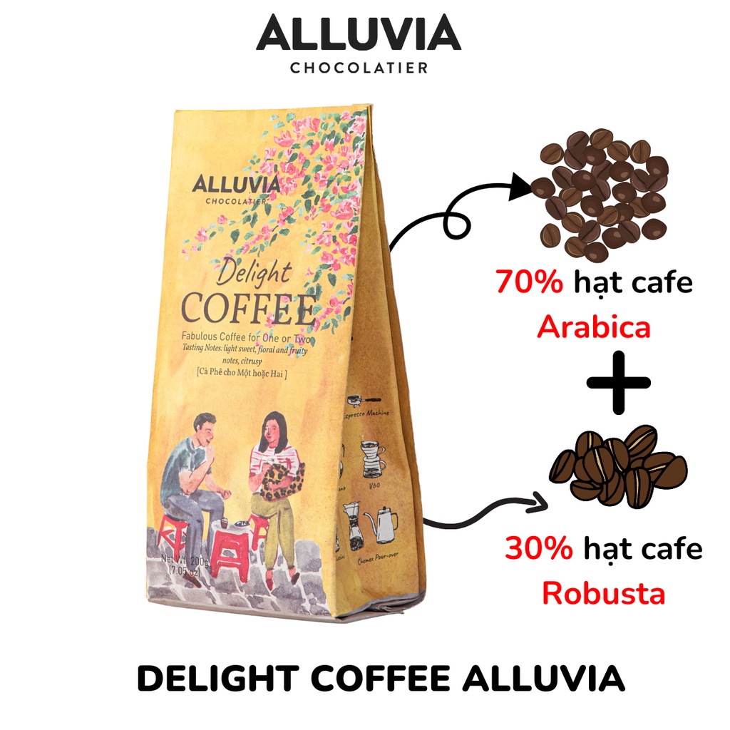 Cà phê nguyên chất rang mộc Alluvia Delight rang xay gói 200 gram không chất bảo quản hương vị đậm đà | BigBuy360 - bigbuy360.vn