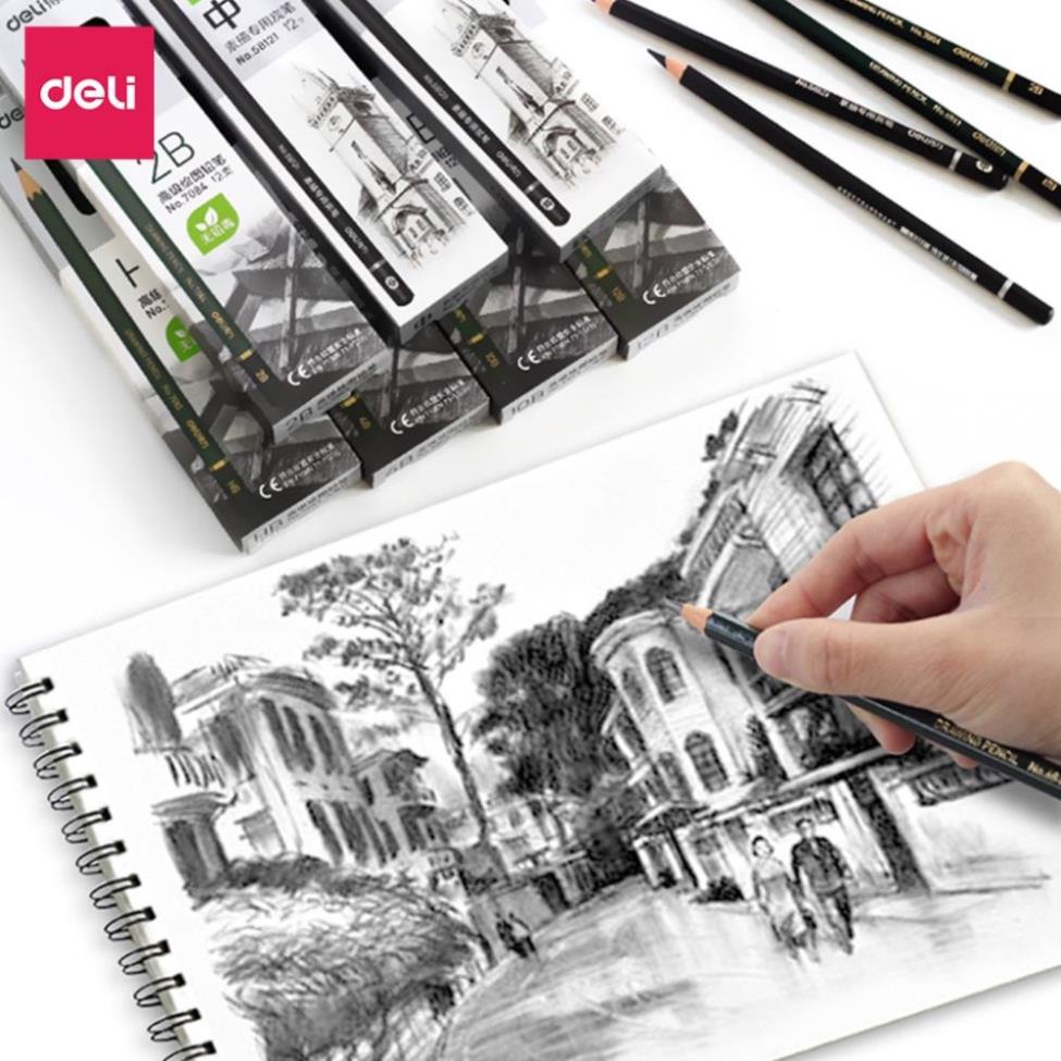 Combo 3 cây Bút chì cao cấp 2B - 3B - 4B - 5B - 6B Deli 7084 / 6836 / 6846 / 6848