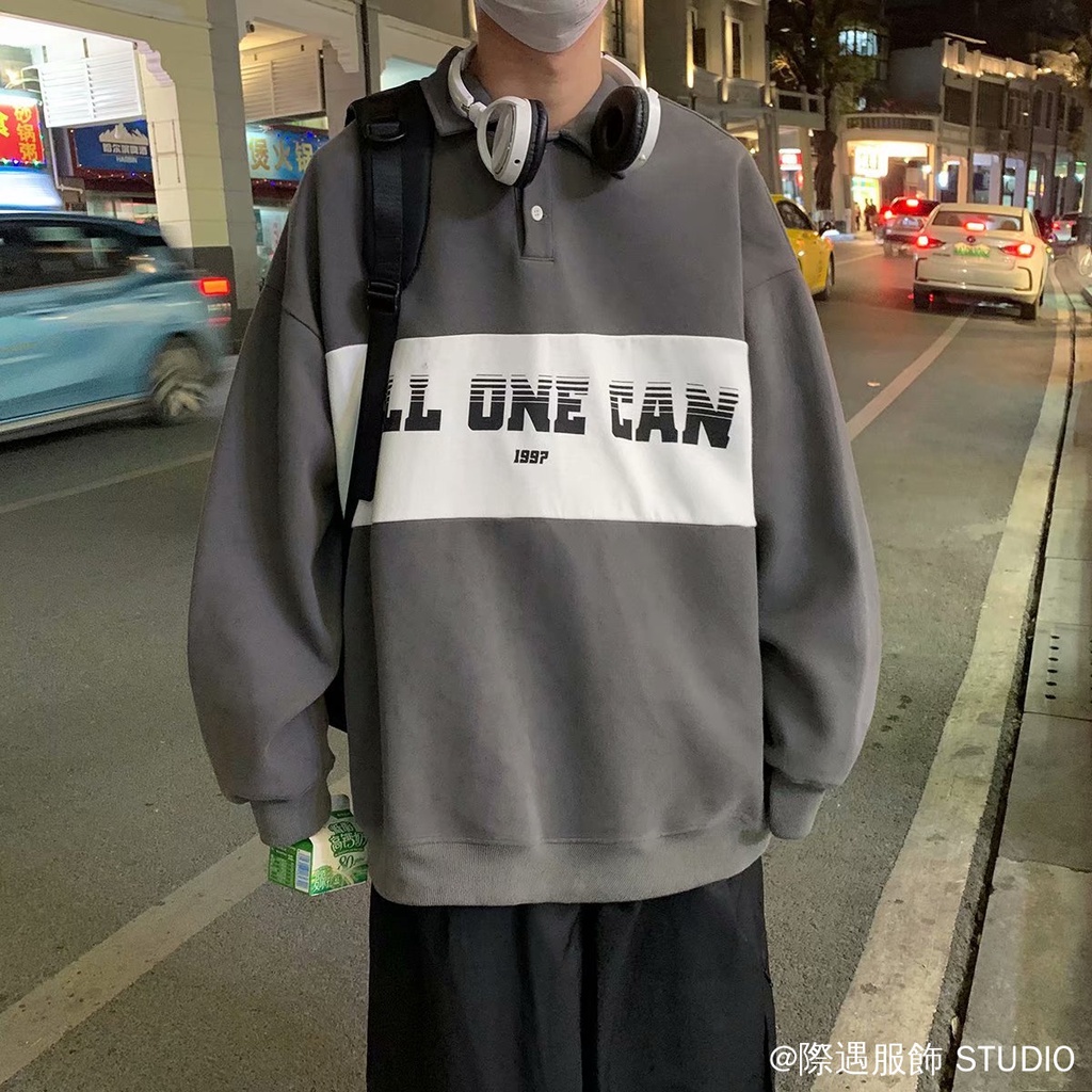 Áo nỉ cổ polo dáng rộng dài ghép vải 3 màu kiểu hàn quốc thời trang mùa xuân dễ phối đồ cho nam | BigBuy360 - bigbuy360.vn