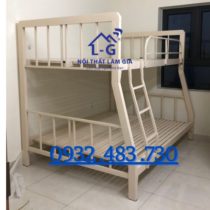 Giường sắt hộp 2 tầng cao cấp kích thước 1m4x1m6-2m màu kem sữa (HCM)