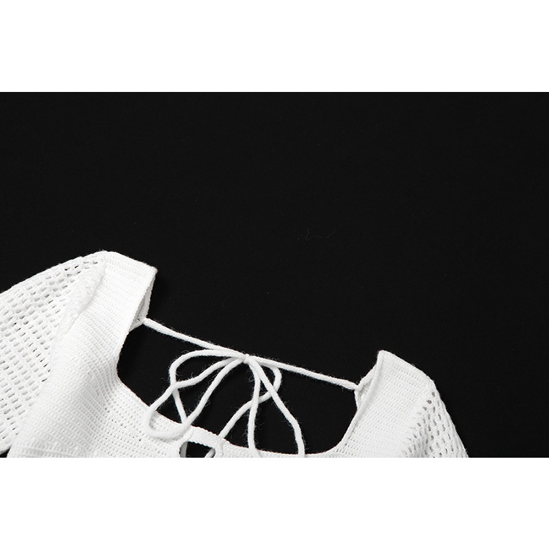 Áo Dệt Kim Tay Dài Cổ Vuông Hở Lưng Cột Dây Trẻ Trung Quyến Rũ Thời Trang Cho Nữ