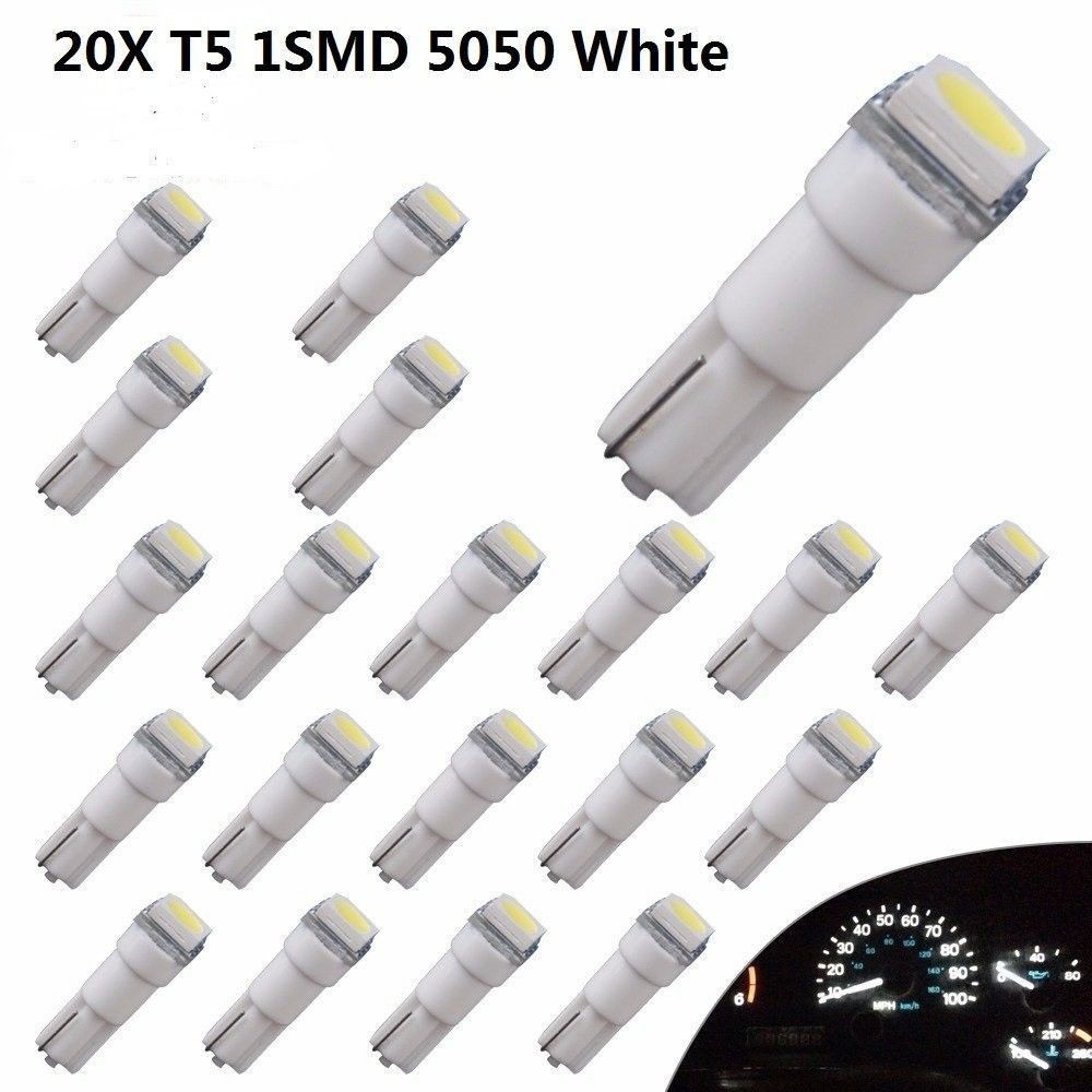 20 đèn LED T5 58 70 74 1smd ánh sáng trắng cho bảng điều khiển xe ô tô
