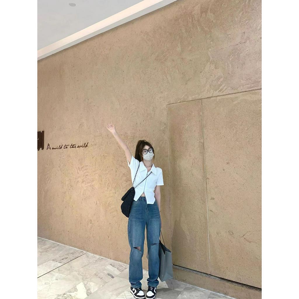 ZHELIHANGFEI Áo Thun Polo Dệt Kim Tay Ngắn Dáng Ôm Phối Khóa Kéo Đôi Thời Trang Mùa Hè Hàn Quốc Cho Nữ