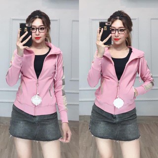 Áo thun áo khoác nữ chống nắng phối dọc tay và viền túi xinh lắm luôn - áo khoát nữ thun đẹp túi khóa kéo