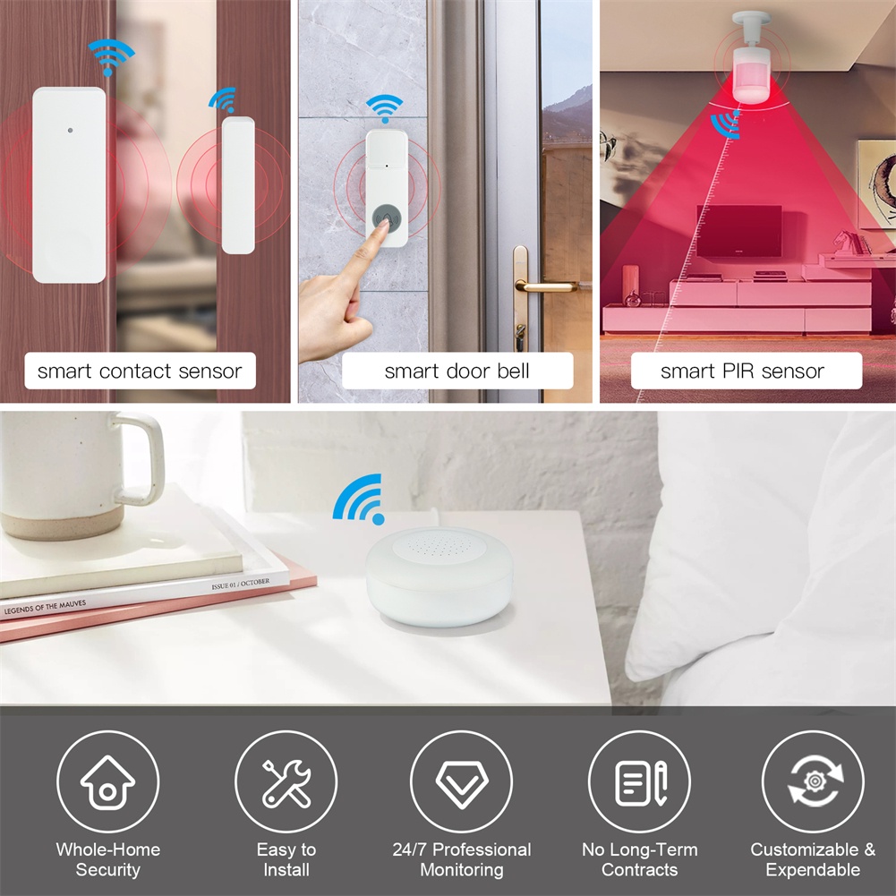GOOGLE Hệ Thống Báo Động WiFi RF433MHz Điều Khiển Từ Xa SOS Với Cảm Biến Chuyển Động PIR Cho Gia Đình